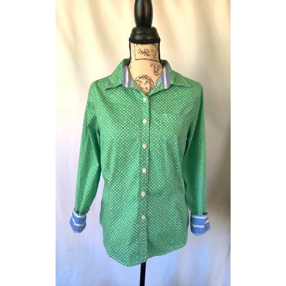 L.L. Bean Long Sleeve Button Down Mint Green Polka Dot Shirt Size M - Picture 1 of 6